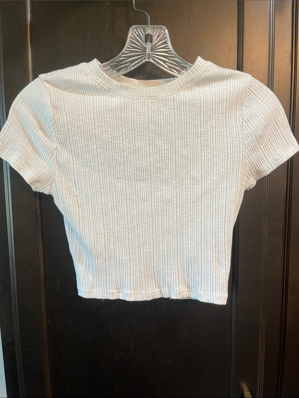 White Ribbed Short Sleeve Crop Top